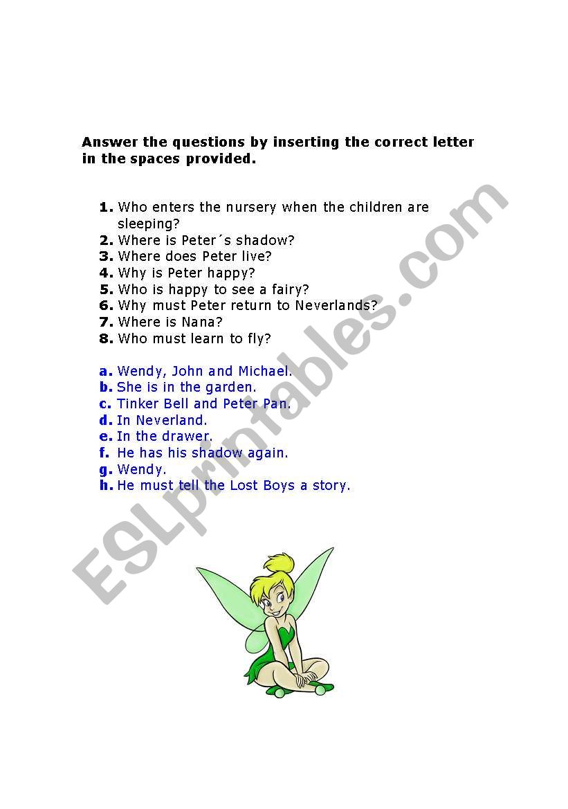 Peter Pan worksheet worksheet