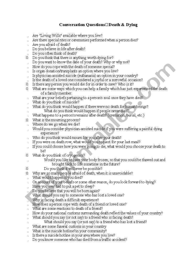 Death worksheet
