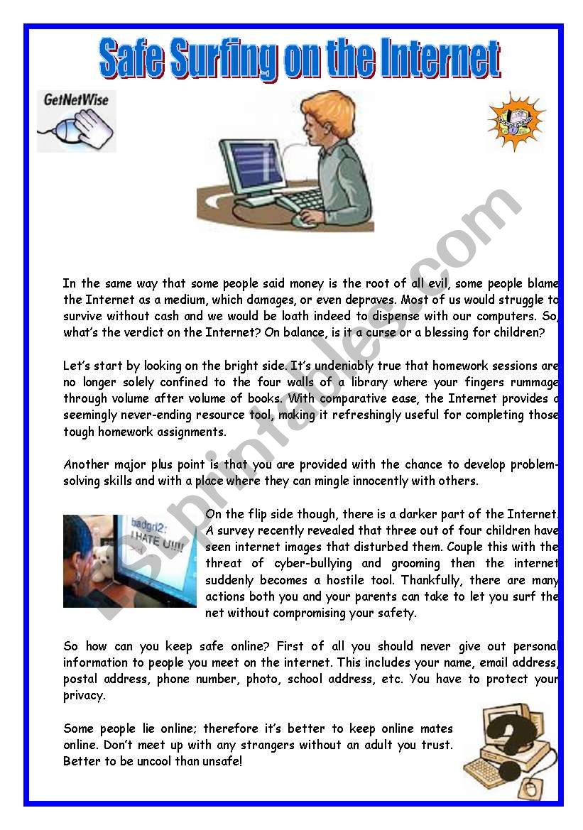 Safe Surfing on the Internet worksheet