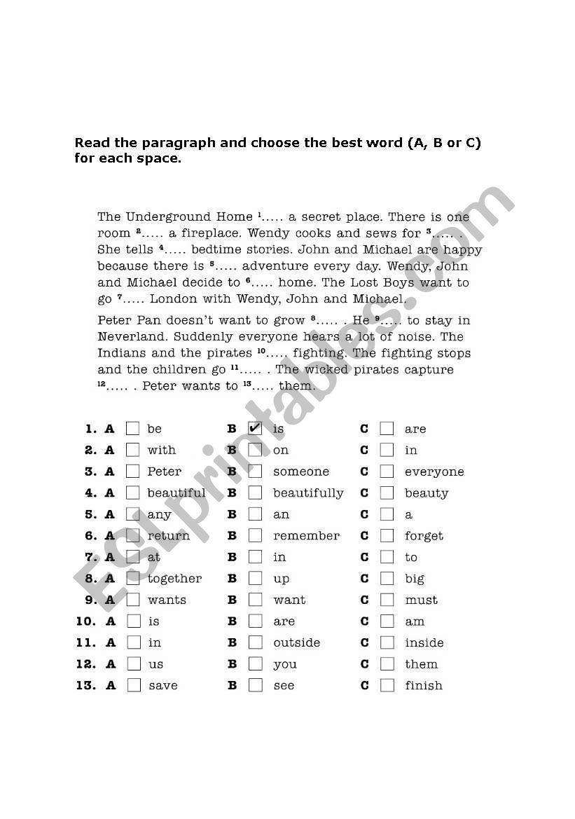 Peter Pan worksheet worksheet