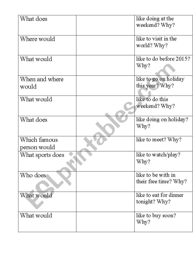 Mingling Warmer worksheet