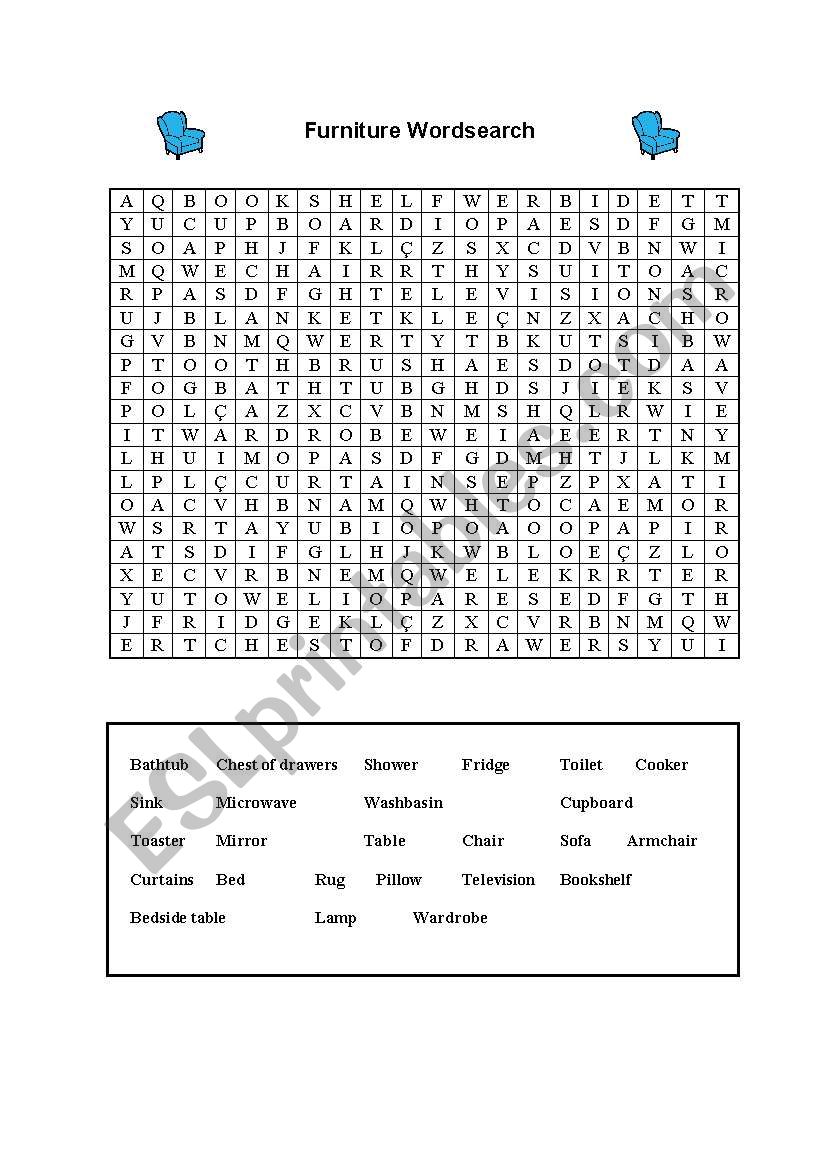 Furniture Wordsearch worksheet