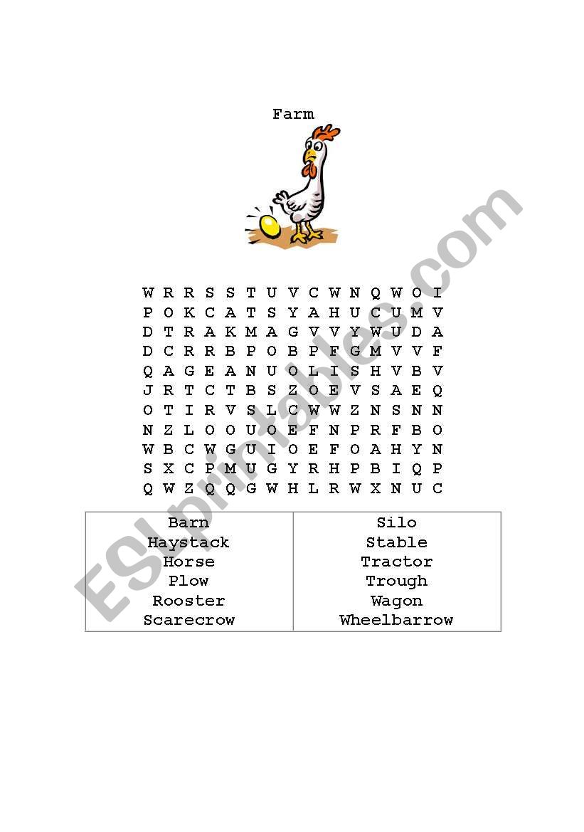 farm animals word search worksheet