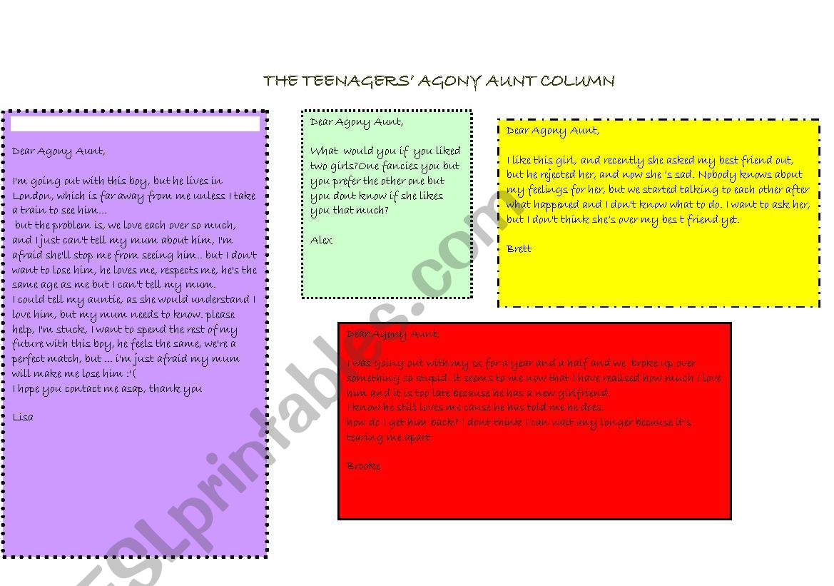 The Agony Aunt Column worksheet