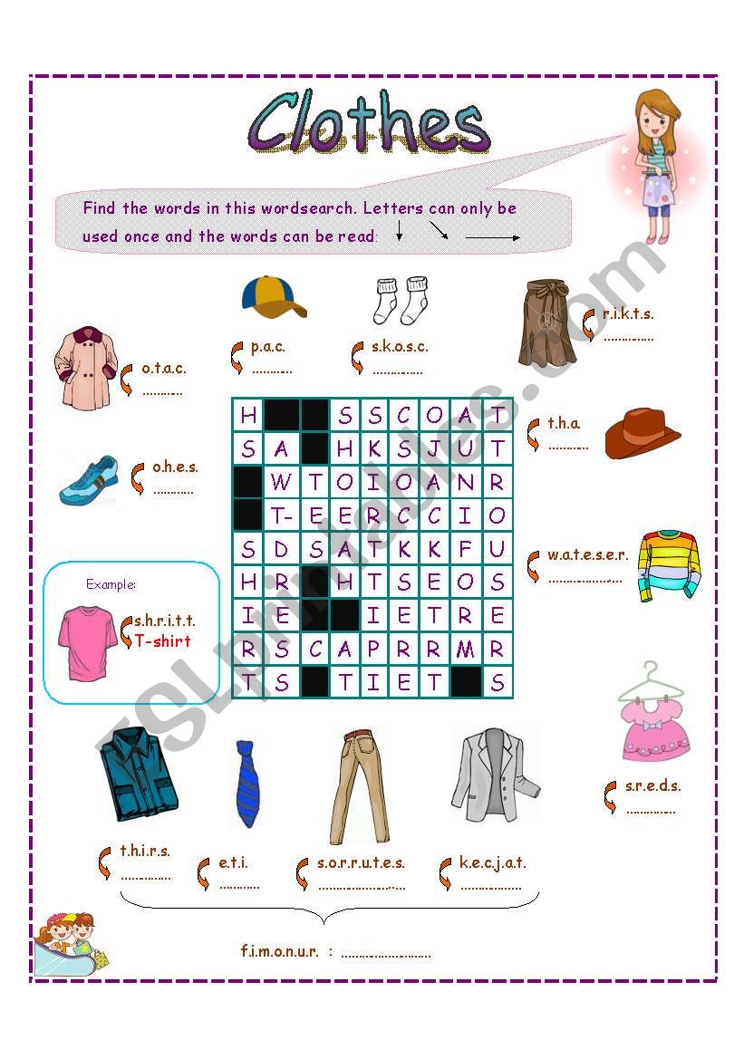 clothes wordsearch worksheet