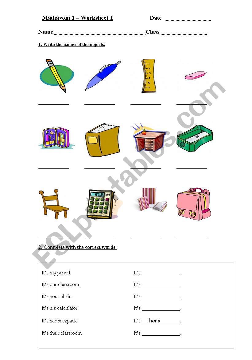 Classrom Objects and Possessive Pronouns