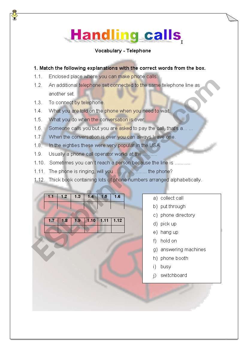 Handling calls worksheet