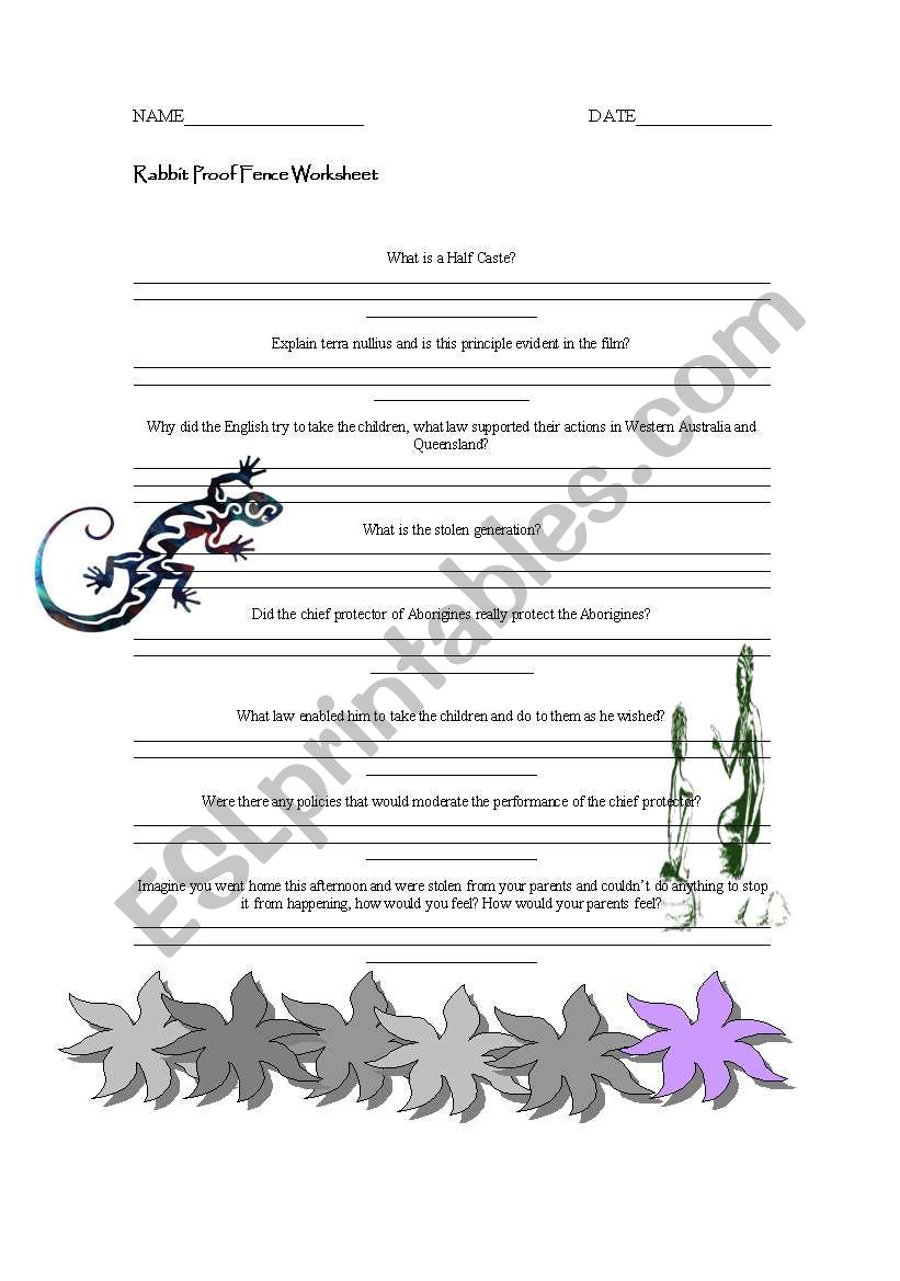 Rabbit Proof Fence Handout worksheet