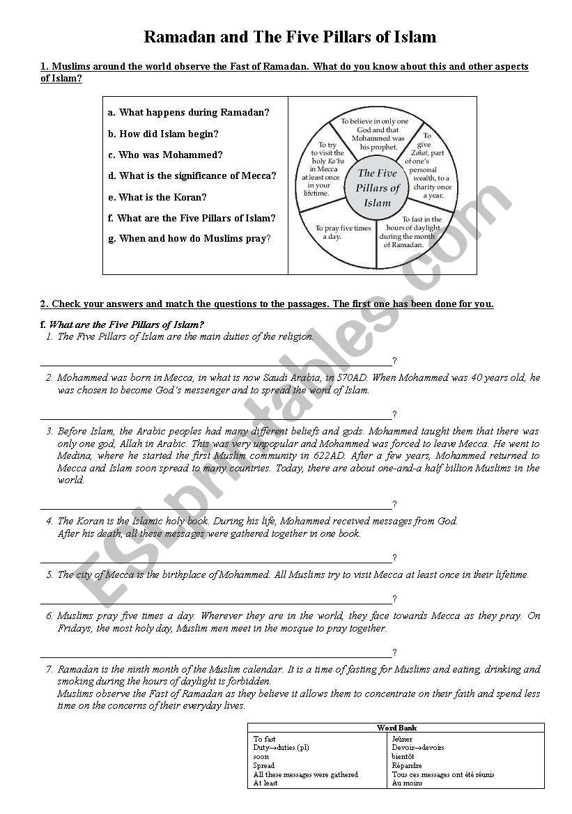 ramadan worksheet