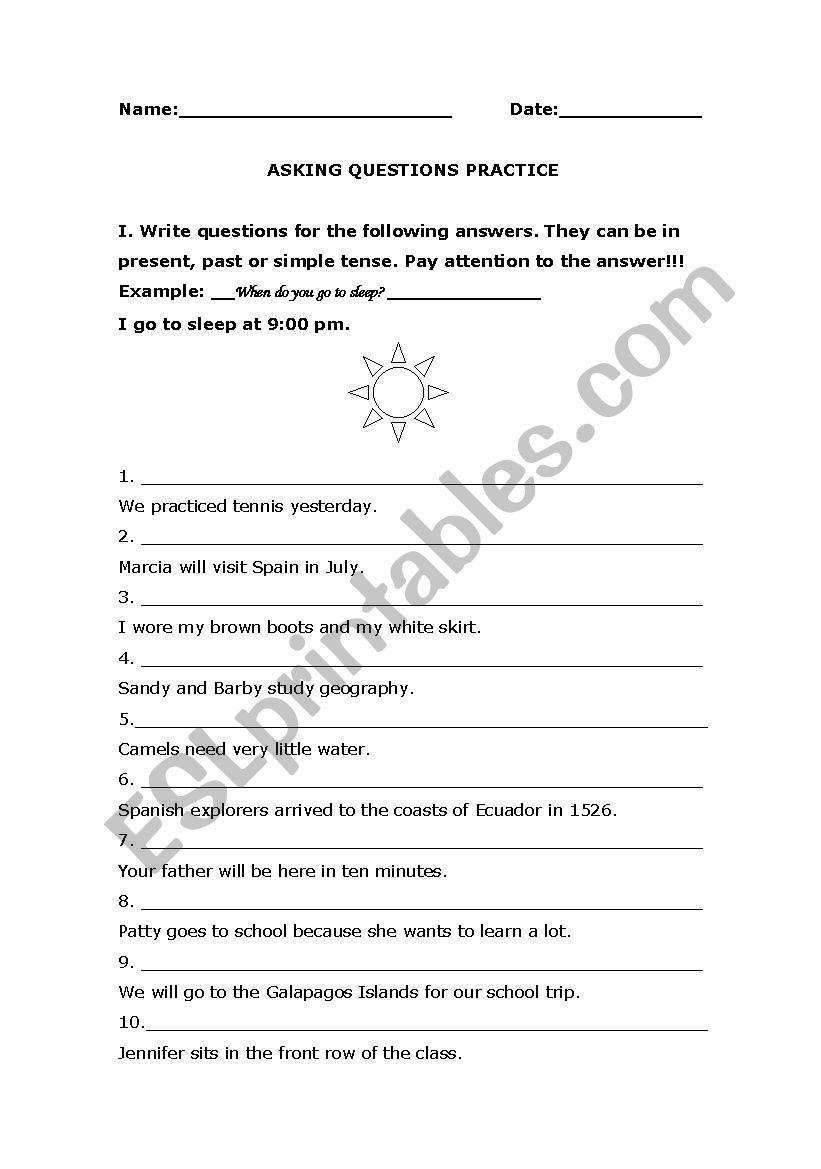 Writing Questions worksheet