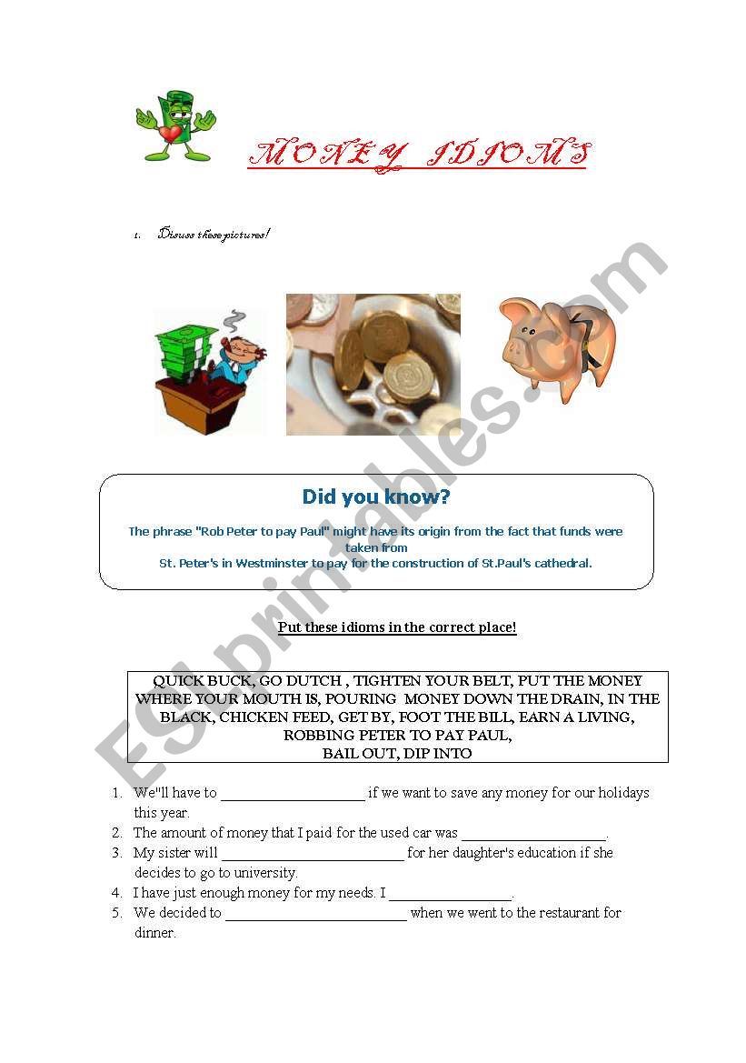 MONEY IDIOMS worksheet