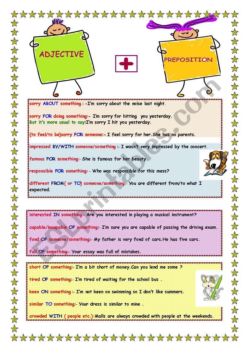 adj+prepositions part 2 ( 2 pages)