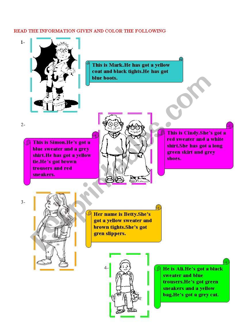 read and colour worksheet