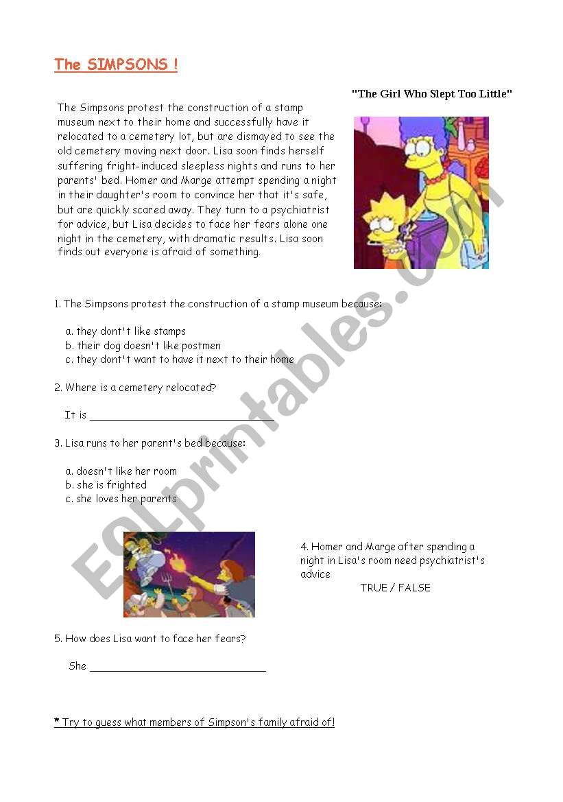 the simpsons worksheet