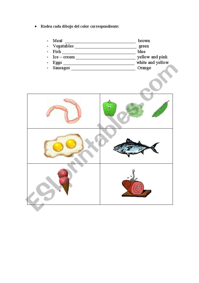 Food and colours worksheet