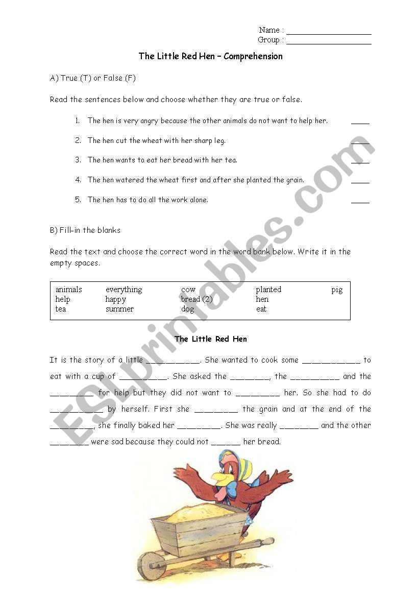 The Little Red Hen - comprehension activity
