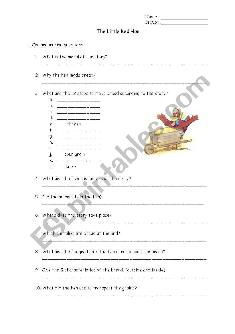 The Little Red Hen - comprehension questions
