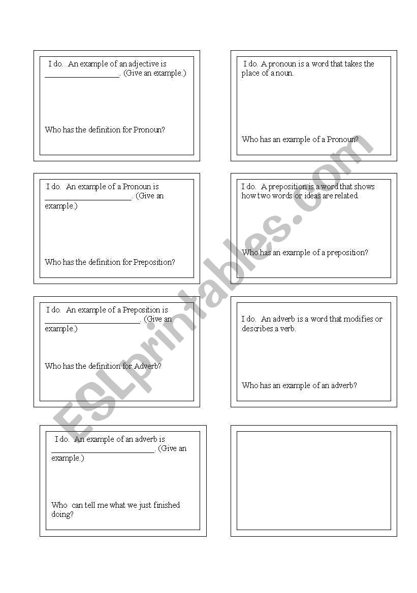 Part of Speech Loop Cards worksheet