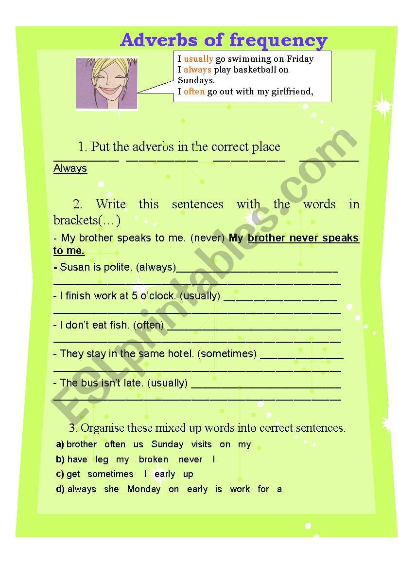 Adverbs of frequency worksheet