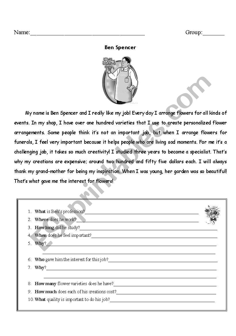 Job: Florist worksheet