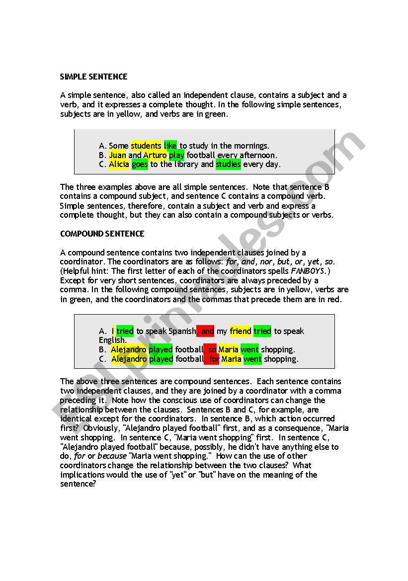 Types of sentences worksheet