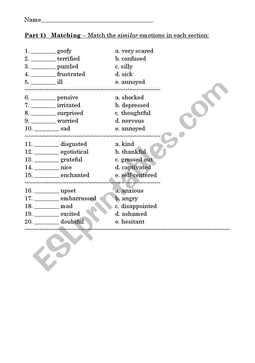 Feelings/Emotions/Moods/States - 3 Excercises