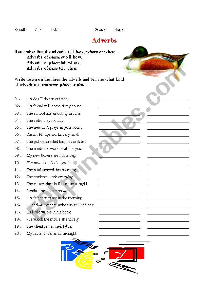 Adverbs Of Manner Time Place And Frequency English Esl Worksheets Images
