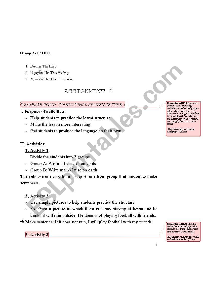 Activities to teach conditional types