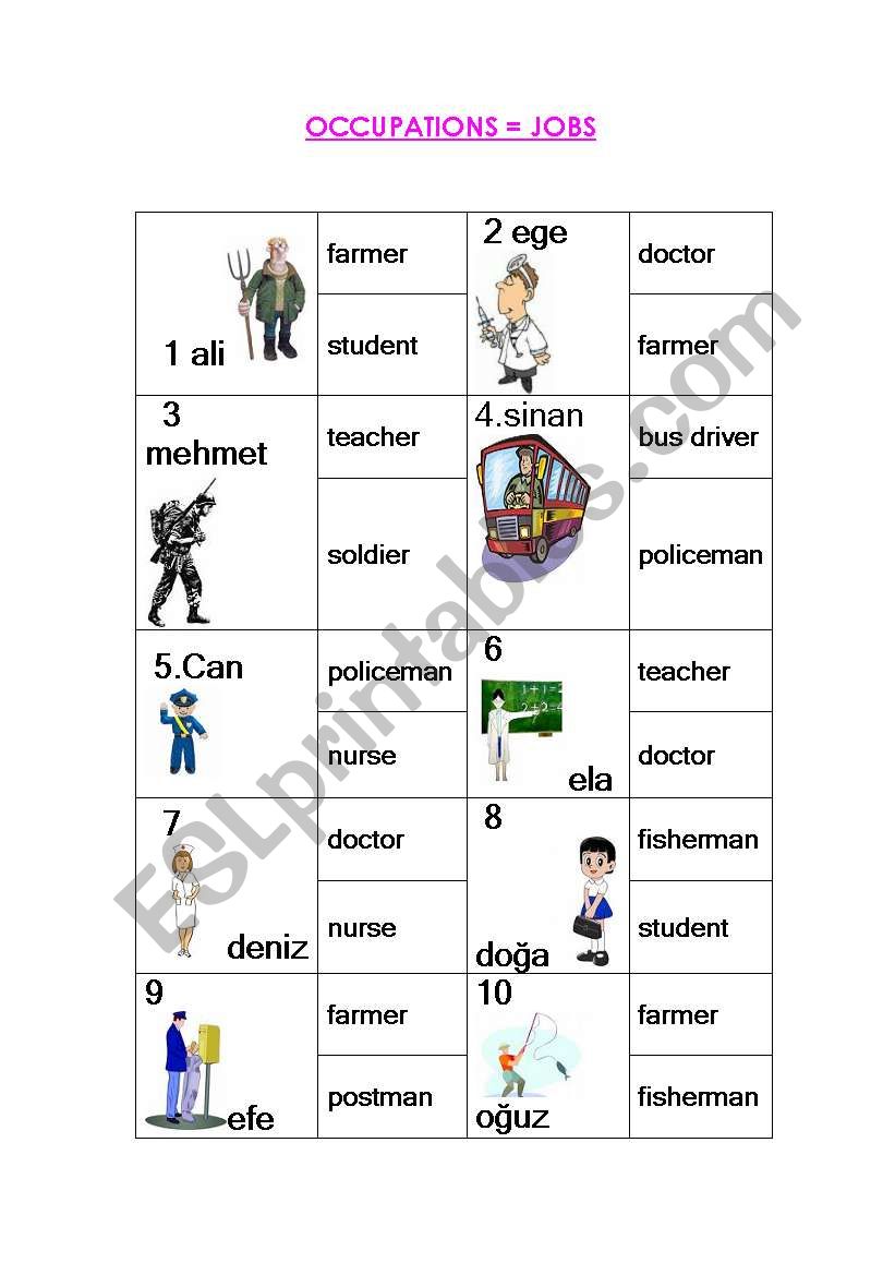 JOBS/OCCUPATIONS worksheet