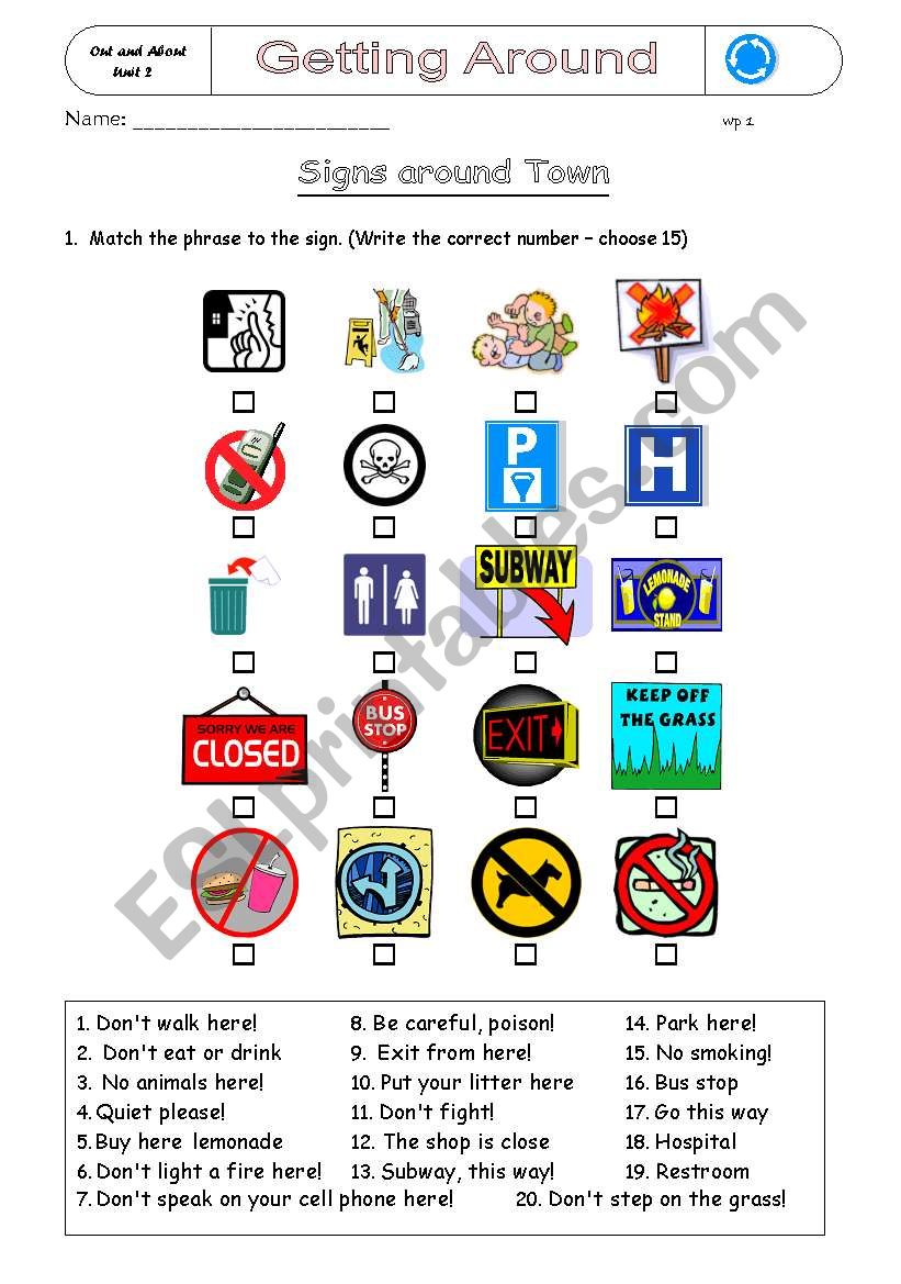 signs around town worksheet