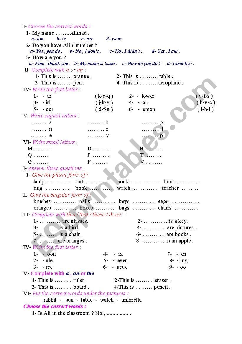 Exercise worksheet