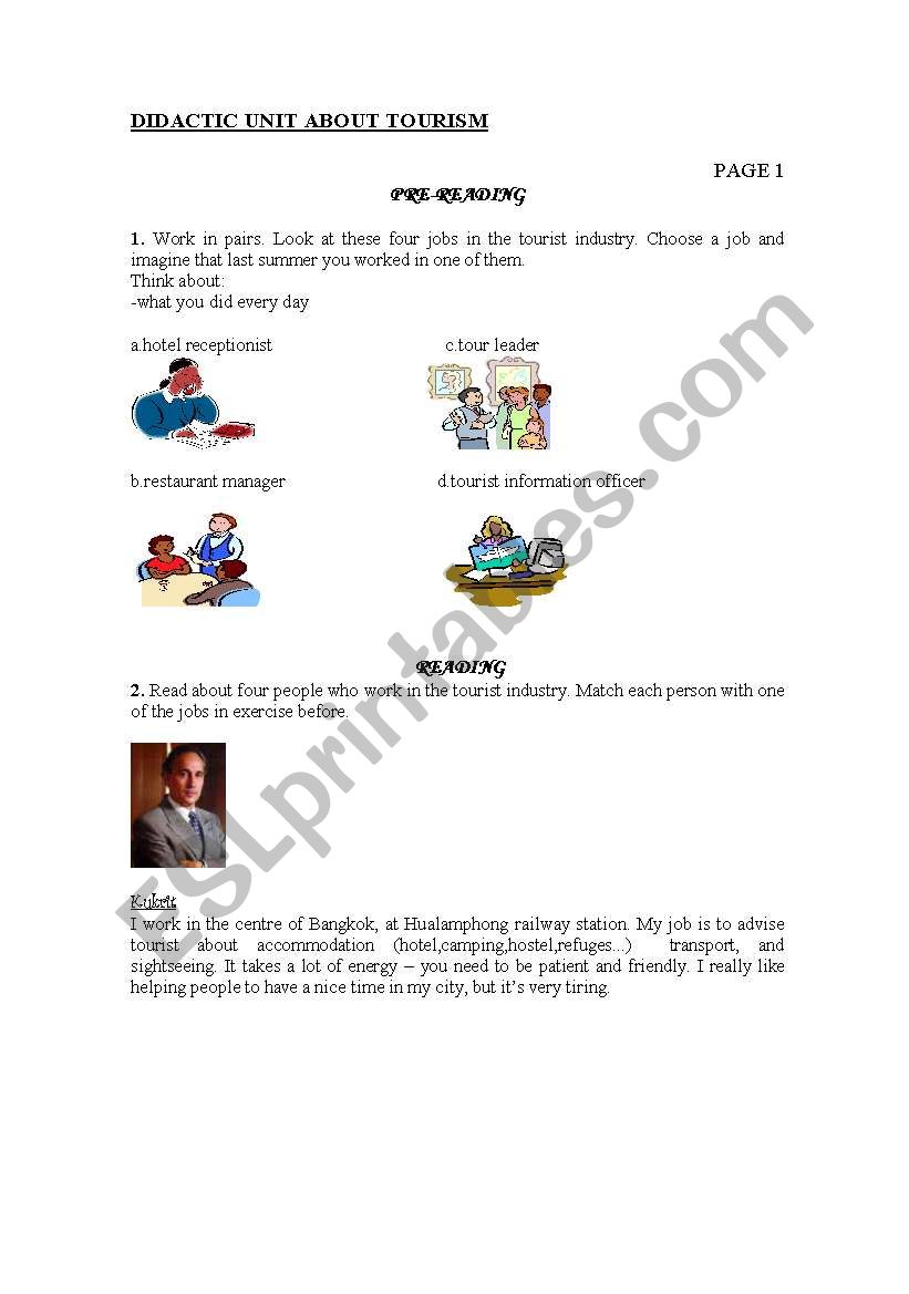 Didactic unit about tourism worksheet