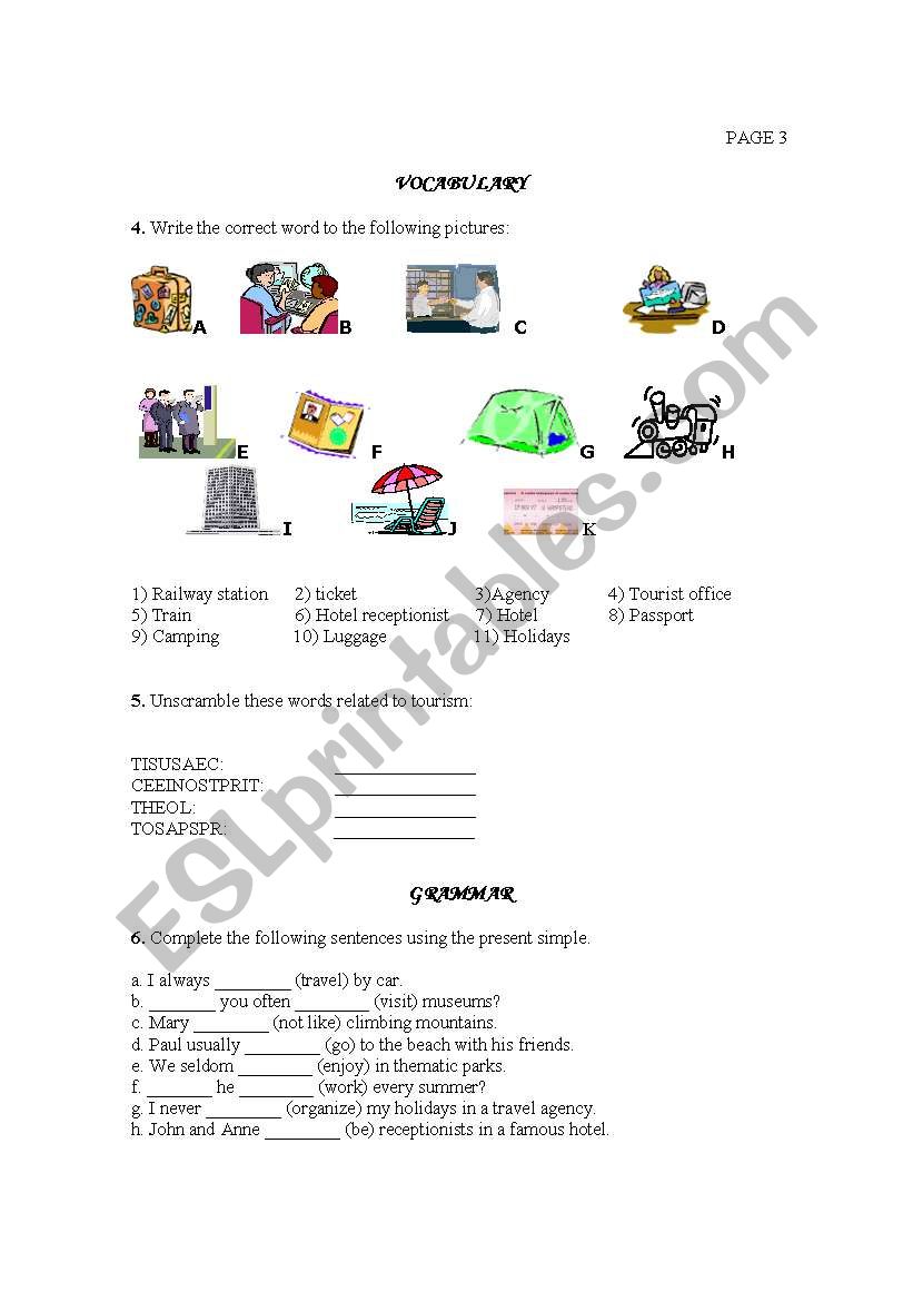 D.U. about tourism page 3 worksheet