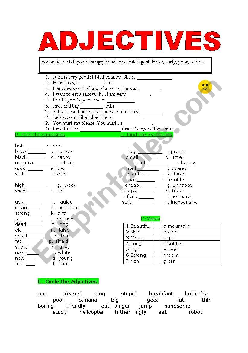 adjectives worksheet worksheet