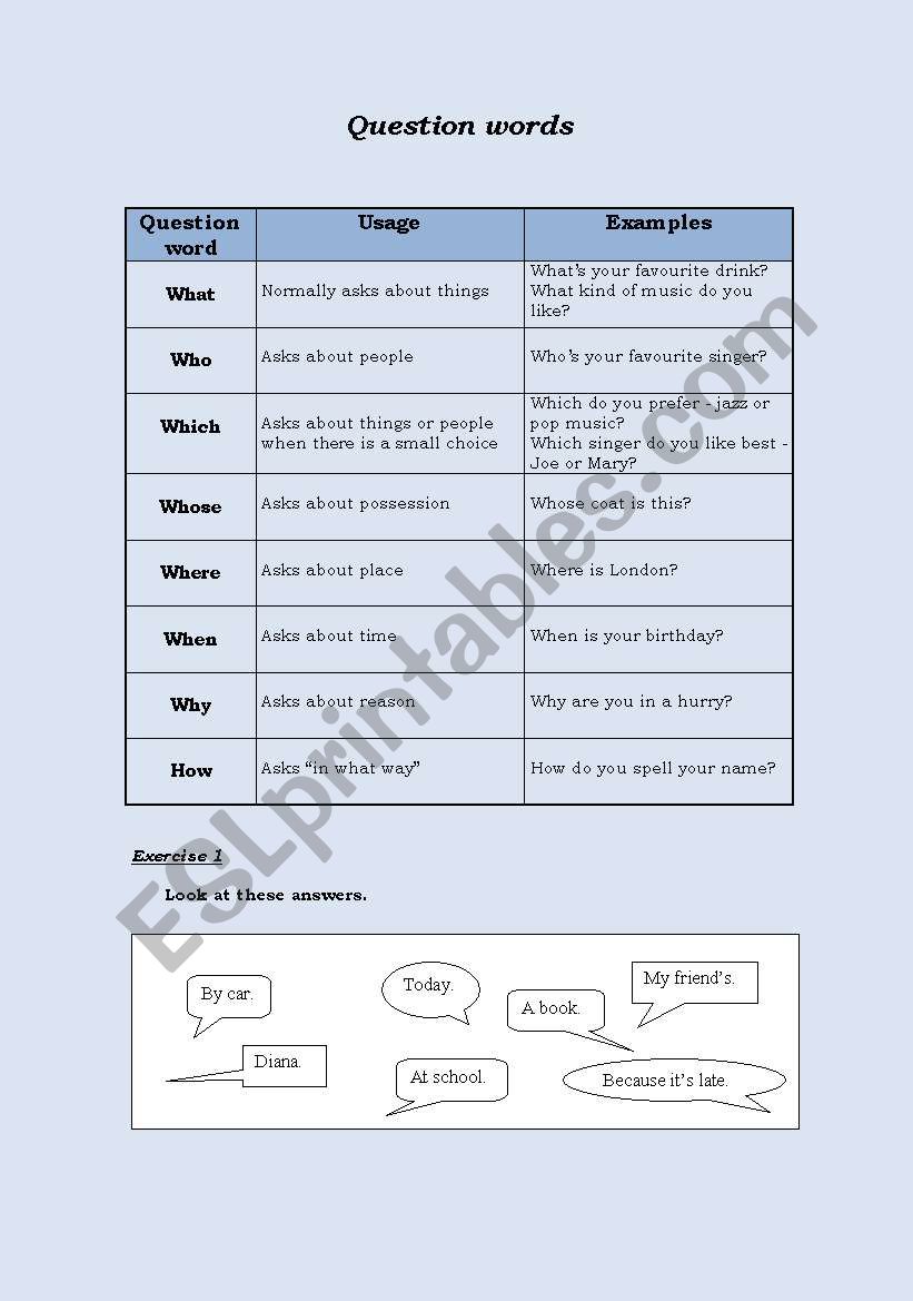 WH questions worksheet worksheet