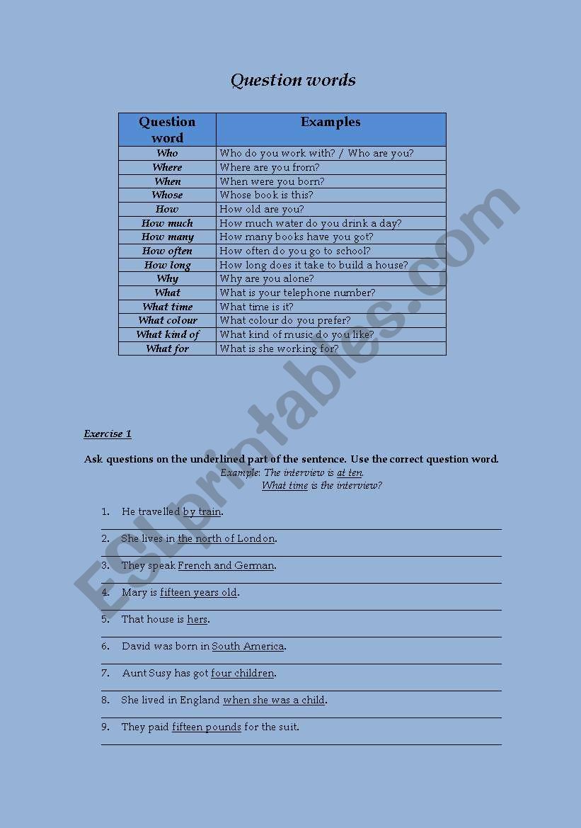 asking questions worksheet