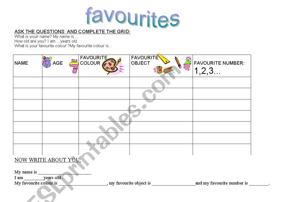 favourites mingler worksheet