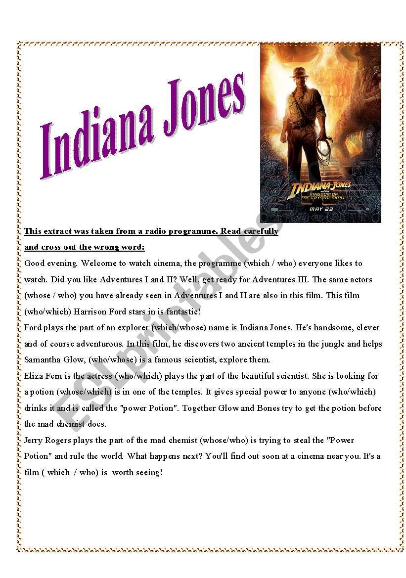 Indiana Jones worksheet