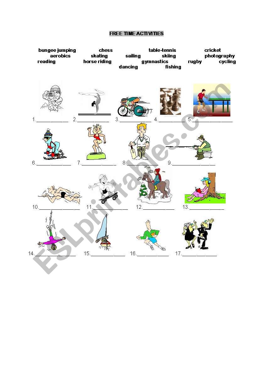 free time activities worksheet