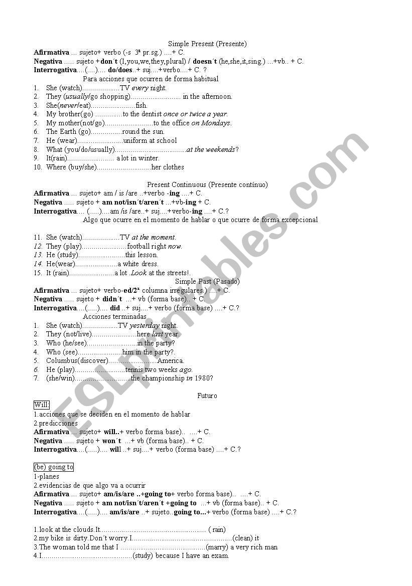 structure with verbal forms worksheet