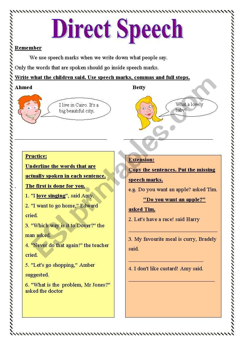 Direct Speech worksheet