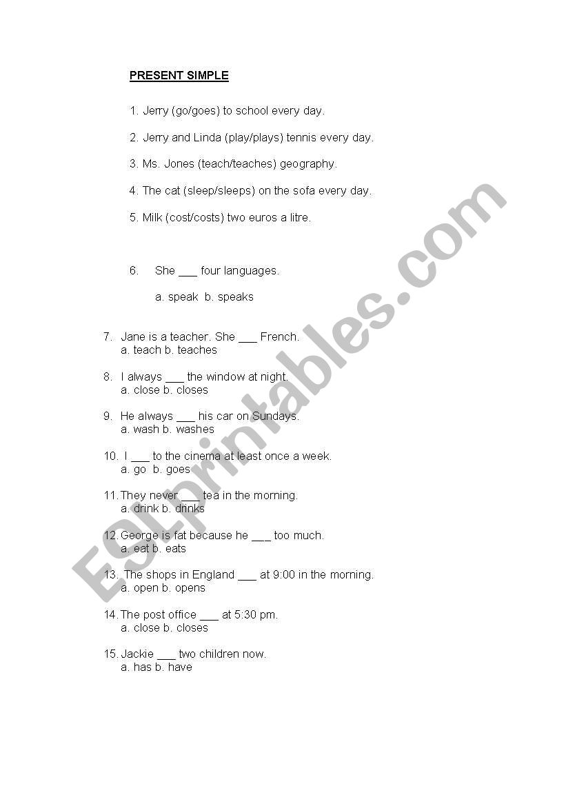 Present simple worksheet