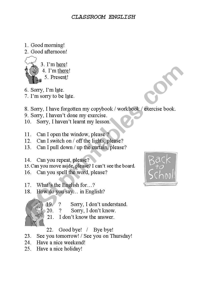 classroom english worksheet