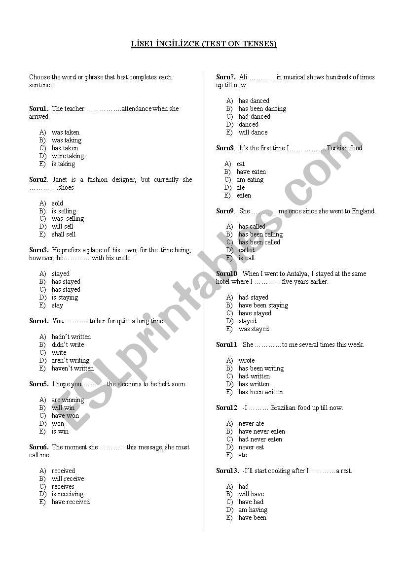 tenses worksheet