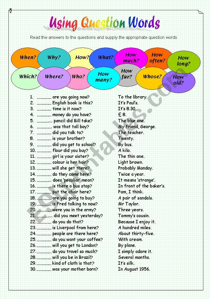 Using question words worksheet