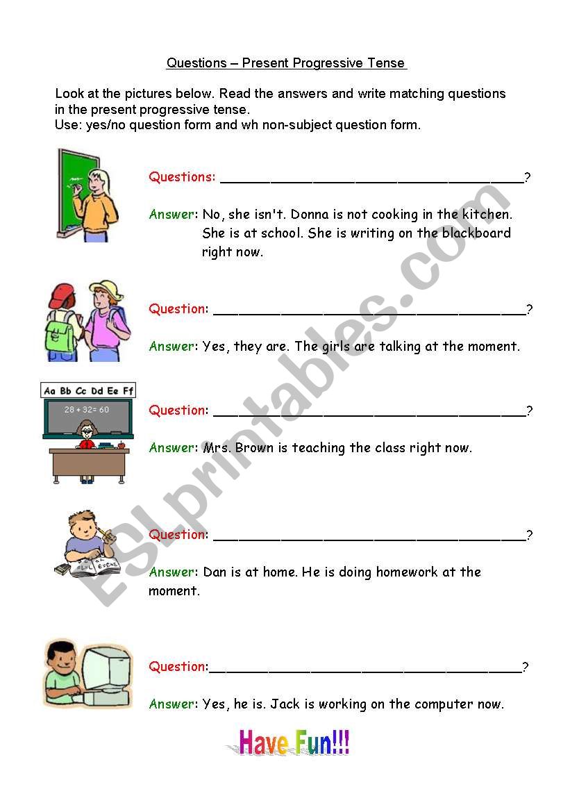 Present Continous questions  worksheet