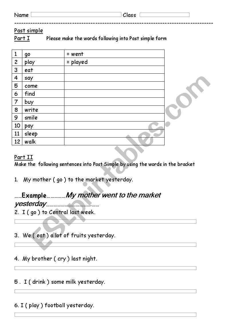 Past simple worksheet