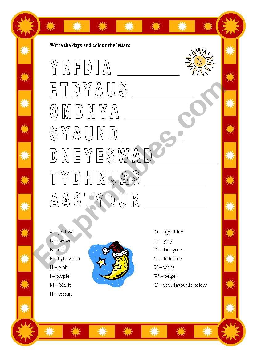 Days and colours worksheet