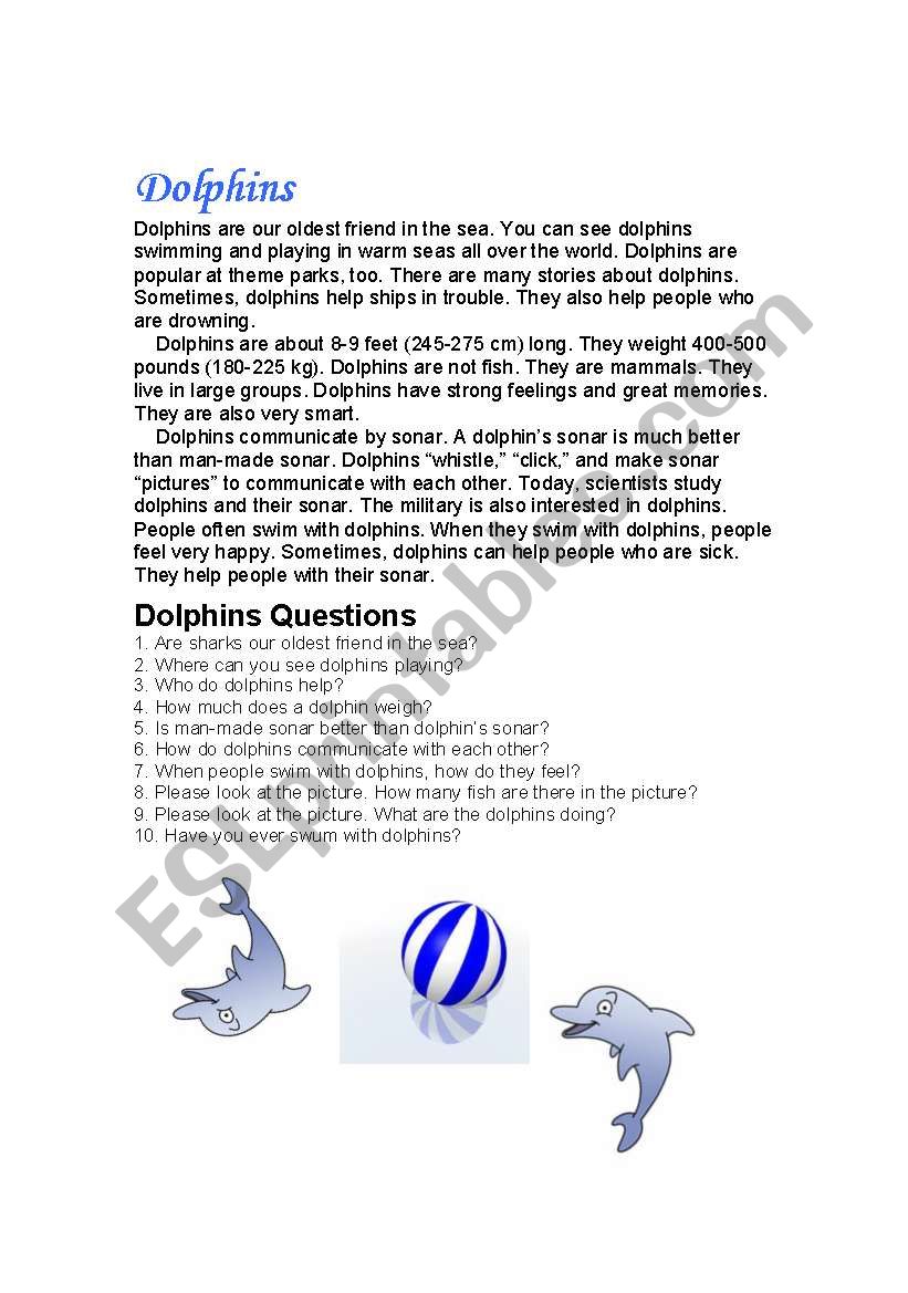 Dolphins worksheet