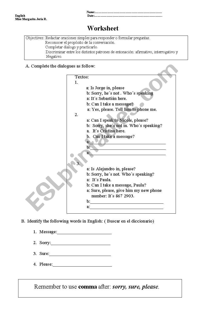 TELEPHONE DIALOGUES worksheet